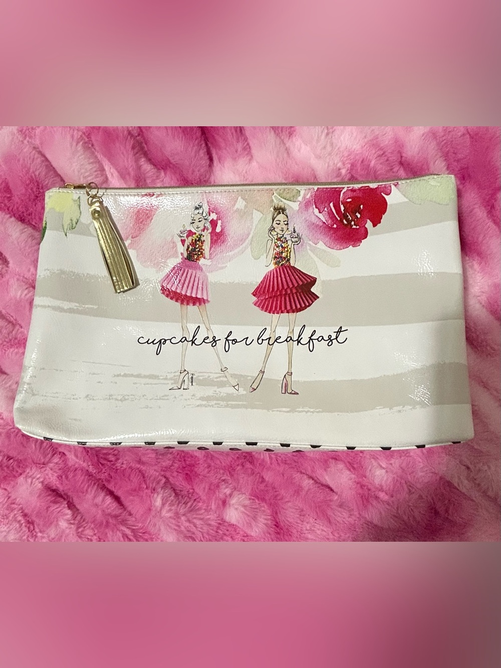 Pink "Cupcakes for Breakfast" Illustrated Cosmetic Clutch